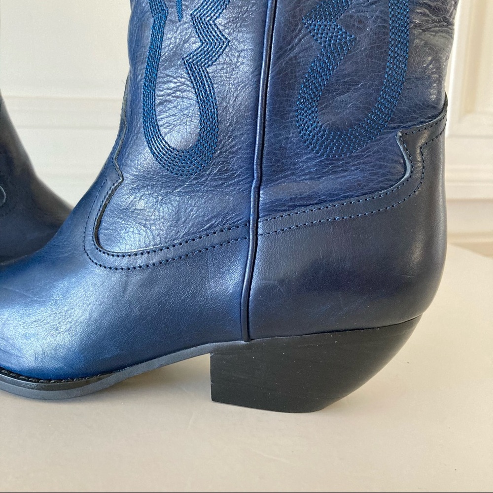 New Free People Jeffery Campbell Blue Leather Finn Tall Western Embroidered Boot - Picture 3 of 8